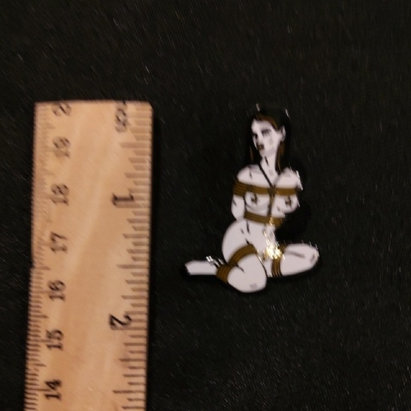 Steike Gently Bondage Kink Pin Up Gold and Black Enamel Pin - Picture 2 of 3